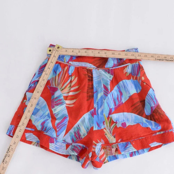Farm Rio Red & Blue Floral Palm Tree 55% Linen Pull On High  Waisted Shorts S - Picture 4 of 11